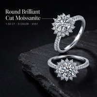 Bague en argent sterling 925 avec moissanite et diamant, motif floral tournesol, taille brillant rond, 1ct/1.5ct/2ct/3ct, D VVS1, micro-pavé