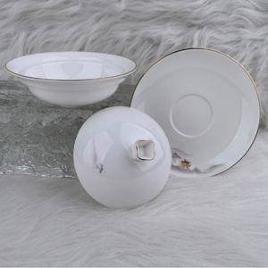 Porcelain Bird Nest Dessert Serving Cup, Elegant Floral Gold Rim Single Serve <b>Covered</b> Soup Bowl with Underplate - Product Image 4