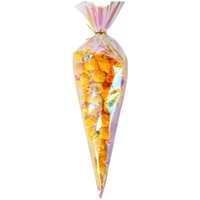 Sachets Coniques Transparents en BOPP Iridescent Durables, Pochettes Triangulaires en Cellophane Arc-en-ciel avec Liens Torsadés pour Bonbons, Popcorn et Fêtes