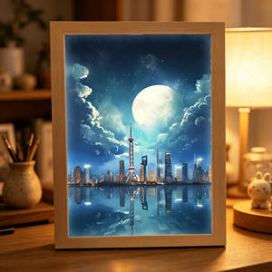Lumière murale LED moderne format A4, thème artistique ciel étoilé romantique, rectangulaire, tricolore, intensité réglable, abat-jour en bois, art décoratif - Product Image 1