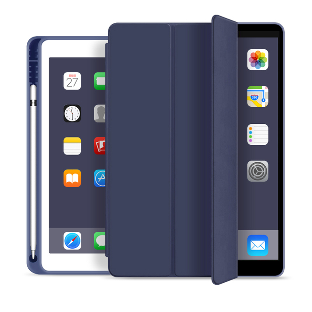 New iPad 10.2inch 8 9 10 11 Gen 2024 Case Pencil Holder Tri-fold Eco-friendly Anti-Drop PU Leather Smart Cover Wake Sleep Pen