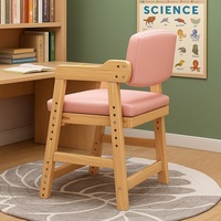 Chaise d'étude en bois pour enfants avec siège rembourré et dossier haut réglable en hauteur pour bureau, chambre et salle de classe