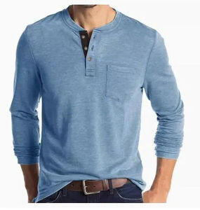 Ropa deportiva para correr al aire libre Camiseta de manga larga con cuello Henley de Color sólido de secado rápido para hombre Camiseta informal con bolsillo - Product Image 3
