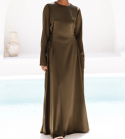 Personalizado de manga larga islámica túnica Lisa Abaya musulmán cinturones elegantes satén Color sólido Kimono Abaya Dubai