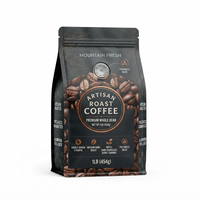 Sachet d'emballage pour grains de café personnalisé, de qualité alimentaire, à haute barrière, avec valve de dégazage unidirectionnelle, fond plat et fermeture éclair refermable