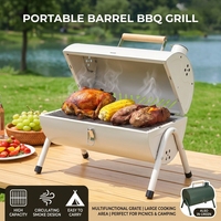 Barbecue au charbon de bois portable pliable multifonctionnel avec grande surface de cuisson double face, mini-barbecue fumoir en forme de baril