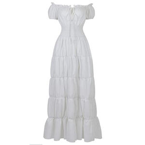 Kadın rönesans İrlanda elbise kapalı omuz ortaçağ köylü elbise korsan kostüm Wench Retro kıyafeti önlüklü bel Maxi uzun elbise - Product Image 6