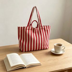 Sac de shopping en toile rayée, écologique, personnalisé avec logo, style français, recyclable, pour femme - Product Image 4