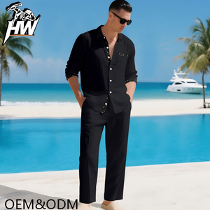 Completo da Uomo in Lino Personalizzabile, Stile Streetwear Sportivo, Camicia e Pantaloni, Logo Personalizzato, Lusso Urbano, Tessuto Pesante 300g - Product Image 3