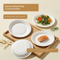 Assiette jetable ronde en bagasse, bord côtelé, robuste, épaisse, biodégradable, compostable, bord lisse, pour collations, desserts et fêtes