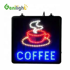 Placa de exibição de movimento animada de negócios com sinal de café, LED de néon aberto com movimento, sinal de café, modo de 2 flashes fixos