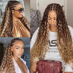 Honey Blonde Cabello humano trenzado Onda profunda Bull Highlight Trama No Curly Trenzado Extensiones de cabello trenzado para trenzas bohemias - Product Image 5