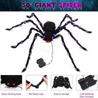 Grande toile en plastique d'araignée en peluche phosphorescente Halloween décoration extérieure accessoires d'araignée poilue pour les décorations de fête dans la cour