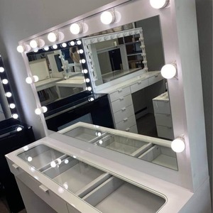 Modern basit ahşap makyaj masası aynalı tuvalet masası makyaj masa ayna ışıkları ile ahşap çekmece Dresser masa Vanity - Product Image 5