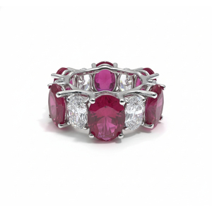 Anillo de Lujo con Rubí y Diamantes, Plata 925 / Oro de 10KT, 14KT, 18KT, Rubí de Corte Ovalado con Diamante Marquise, Anillo de Diseño - Product Image 1