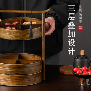 Bamboo Multi Layer Food <b>Box</b> Round Distressed <b>Vintage</b> Color Portable Carrying Case For Hotels Guesthouses Teahouses Outdoor Use - Product Image 4