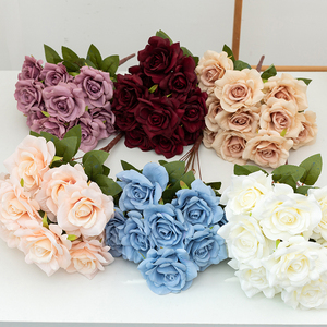 Duofu 11 cabezas Flor de hibisco decoración del hogar flores artificiales arreglo de boda rosas - Product Image 6