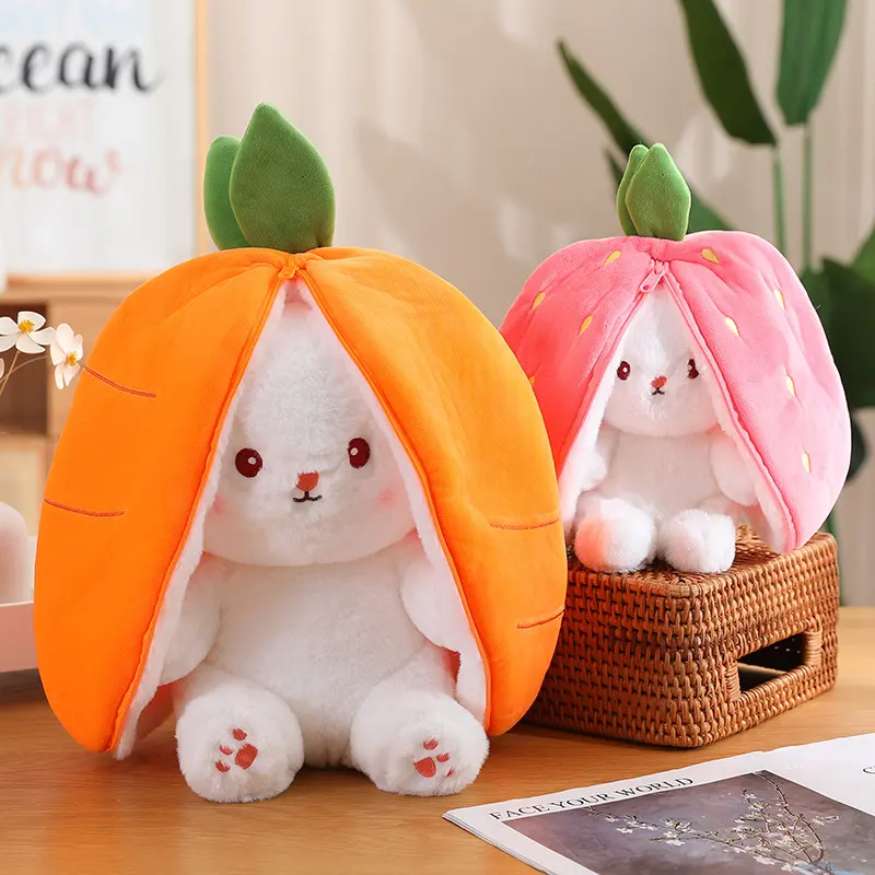 Sıcak satış 2024 ürünleri paskalya tavşanı dönüştürülmüş tavşan küçük meyve bebek çilek Bunny & havuç peluş oyuncaklar