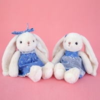 Peluche Lapin Mignon Habillé, Doux et Moelleux, Blanc avec Robe en Dentelle Bleue et Nœud, Idéal Cadeau pour Enfants