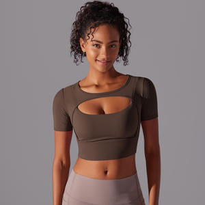 Classique Couture Maille Respirant Fit Résistant Aux Rides Sexy Double Couche À Manches Courtes Sling Soutien-Gorge Yoga <span class=keywords><strong>Top</strong></span> - Product Image 6