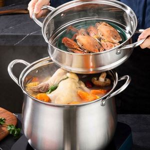 Olla para Sopa Clásica de Acero Inoxidable, de Gran Capacidad, con Doble Fondo Anti-Escaldaduras, Tapa de Vidrio, Apta para Inducción, para el Hogar - Product Image 6
