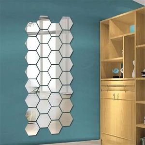 Autocollants muraux hexagonaux en acrylique pour la décoration du salon, de la chambre à coucher et du bureau, autocollants miroir réfléchissants - Product Image 3