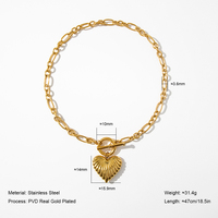 YF5141 Collier pendentif cœur en acier inoxydable anti-ternissement plaqué or 18 carats PVD, étanche, avec fermoir OT pour femme