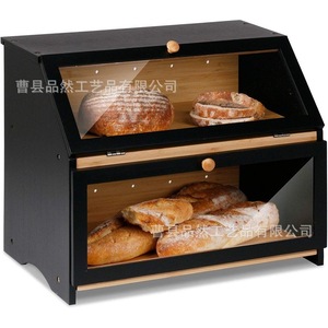 Double Layer Bamboo Bread Box 15.35x9.85x12.6inchs With Glass Door For Kitchen Storage - Product Image 3
