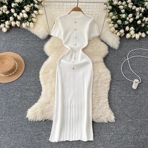 Vestidos de Punto Francés Ajustados de Manga Corta y Cuello Redondo <span class=keywords><strong>Premium</strong></span> para Mujer - Product Image 5