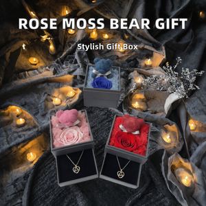 Boîte Cadeau Ours en Rose Éternelle et Mousse, Étui à Bijoux Floral Fait Main pour Mariage, Saint-Valentin, Fête des Mères - Product Image 2
