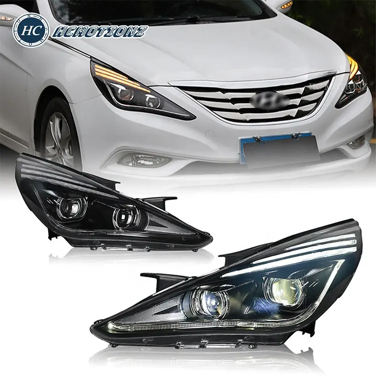 HCMOTIONZ工場LEDヘッドライトソナタ8th 2011-2014 assembly DRL Start UP Animation front light For Hyundai