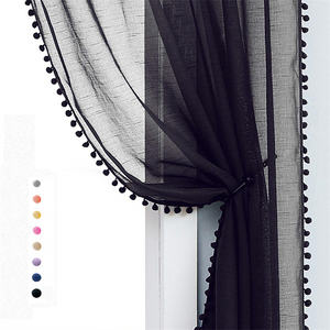 <span class=keywords><strong>Rideau</strong></span> en Voile avec <span class=keywords><strong>pompon</strong></span>, décoration pour la maison, en Tulle noir, livraison gratuite - Product Image 1