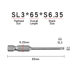 Embout de tournevis magnétique à tête plate de 65 mm de long, 3 mm, tige hexagonale de 1/4 pouce, acier S2, <span class=keywords><strong>pour</strong></span> visseuses à percussion, aimant puissant - Product Image 2