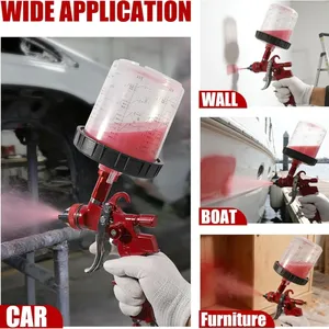 Pistolet de pulvérisation HVLP H2008 avec buses de 1,4/1,7/2,0/2,5 mm, aérographe, 10 gobelets jetables de 650 ml, régulateur d'air pour pistolet de peinture, outils pour la maison, rouge - Product Image 2