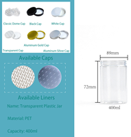 Pot en plastique PET transparent avec couvercle en aluminium 400 ml, récipient de stockage de qualité alimentaire pour bonbons, épices, sucettes et sucre