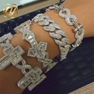 Pulsera de Plata de Ley 925 con Moissanita Certificada GRA, Joyería Fina Hip Hop, Cadena Cubana con Cruz, 13 14 25MM - Product Image 2