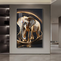 Décoration murale moderne en cristal et porcelaine de style indien, éléphant doré de luxe, cadre photo avec lumière LED