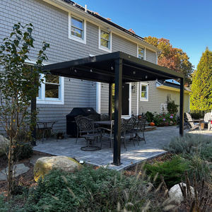 Bioclimatic aluminium persienne de patio pergola motorisée rétractable extérieure pare-soleil cadre en bois avec arche pour <span class=keywords><strong>jardin</strong></span> ou balcon - Product Image 1