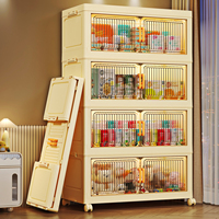 Armoire de rangement pliable en plastique avec portes transparentes et roulettes pour le rangement des vêtements