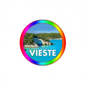 Magnete Vieste 6 cm Rotondo con Cornice <span class=keywords><strong>Arcobaleno</strong></span>, Souvenir con Scena da Spiaggia - Product Image 2