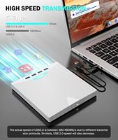 External CD/DVD Burner 7-in-1 with USB Hub, USB 3.0, Type-C, SD/TF Slots-Portable Optical Drive for PC, Laptop, Linux, Windows