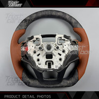 Volante Personalizado de Fibra de Carbono Mate con Empuñaduras de Cuero Marrón para Ford Explorer ST ST-Line King Ranch 2020-2027