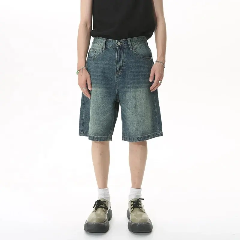 Pantalon de skate brodé avec logo personnalisé de haute qualité Short en jean Short d'été respirant coupe ample Baggy Jeans Short en jean pour hommes