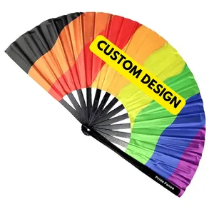 Custom Bamboo Raves Fan Large UV Rave Fan Logo Rainbow Fan
