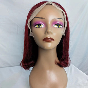 Perruques de cheveux humains courts à lacet frontal 13*4 couleur vin rouge 180% perruque de cheveux synthétiques vierges bruts de dentisterie pour femmes - Product Image 2