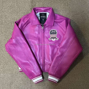 سترات جلدية أصلية بمقاسات كبيرة للنساء من أوروبا والولايات المتحدة، معطف نسائي من جلد الحملان باللون الوردي والأحمر، سترات قصيرة على طراز الجامعة - Product Image 2