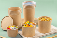 Bol à salade jetable recyclable en papier kraft rond avec design personnalisé pour emballage alimentaire à emporter (pâtes, salades)