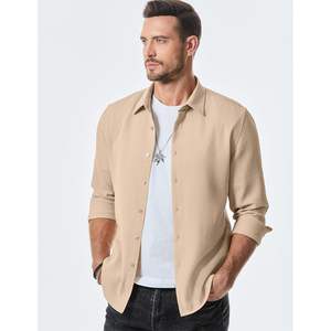 2025ชุดเดรสทำงานลำลองสำหรับผู้ชายชุดเดรสแขนยาวมีกระดุมทรงวาฟเฟิลกระดุมขนาด XL ผ้าฝ้าย100% กระดุมแถวเดียวแฟชั่น - Product Image 3