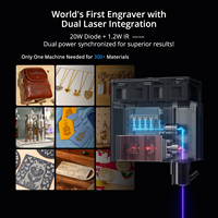 Graveur et découpeur laser infrarouge et bleu double pour cuir, bois, MDF, cristal - Haute sécurité, machine laser à diode 20W et IR 1,2W