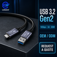 LUNG KAY Memproduksi Kabel Data USB 3.2 Gen 2 10Gbps 3A 60W USB a ke C Profesional untuk Laptop SSD Tablet Kustom OEM ODM